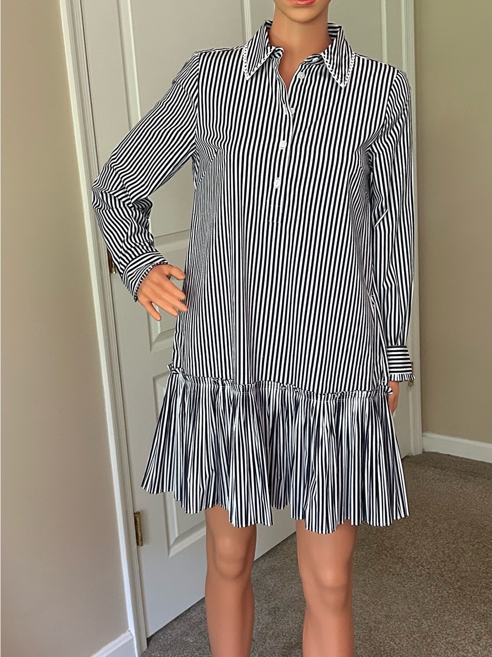 J. Crew Black and White Vertical Stripe Mini  Dress